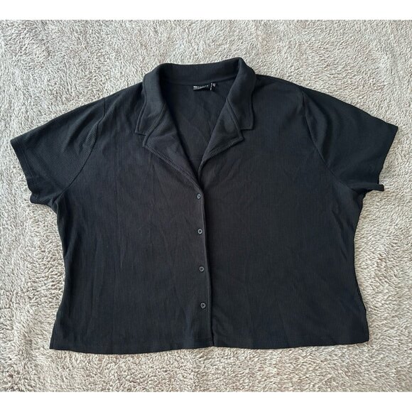 ASOS DESIGN Curve shrunken camp collar waffle knit shirt in black Size 2XL NWOT - Picture 4 of 12